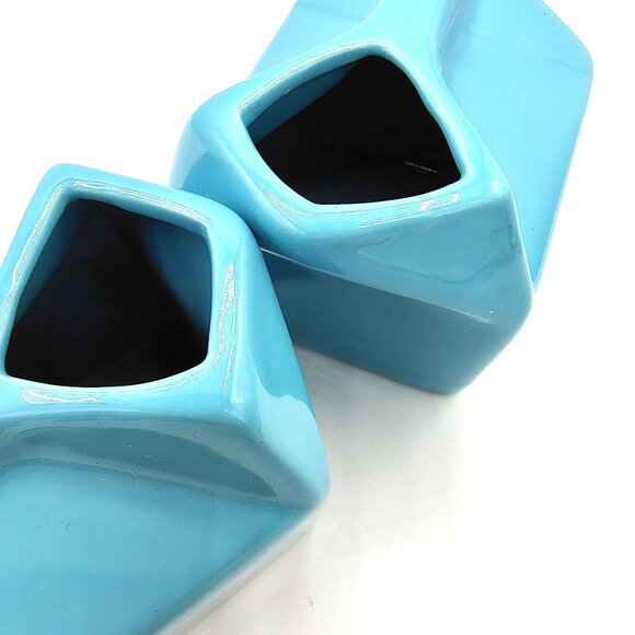 Ceramic Cream Carton Pitchers Turquoise Blue Set of 2, Modern Mid-Century Style - Picture 9 of 11